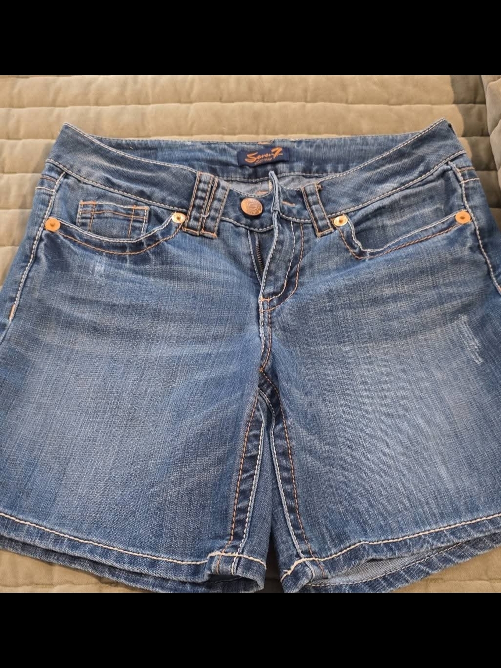 Seven7 Distressed Mid-Rise Blue Denim Shorts
